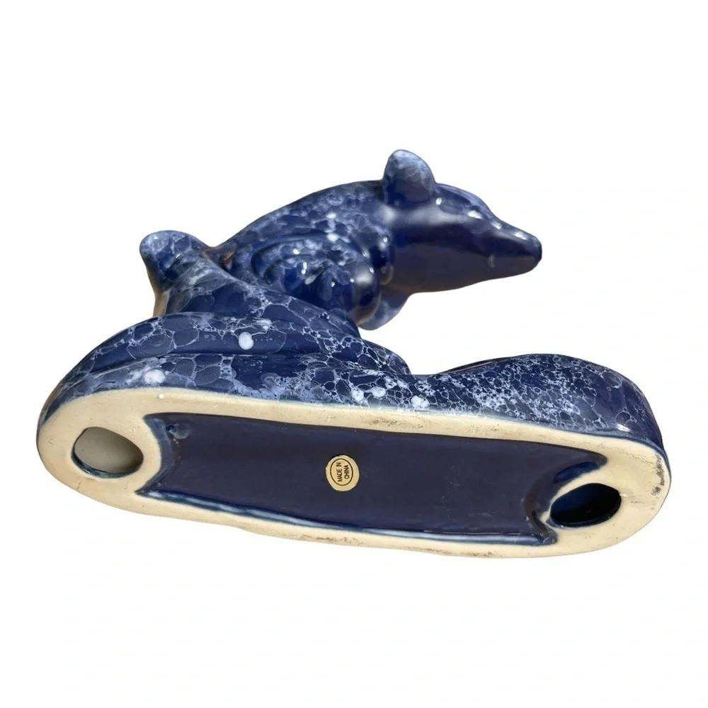 COBALT BLUE CERAMIC DOLPHIN FIGURINE  TEA LIGHT CANDLE HOLDER